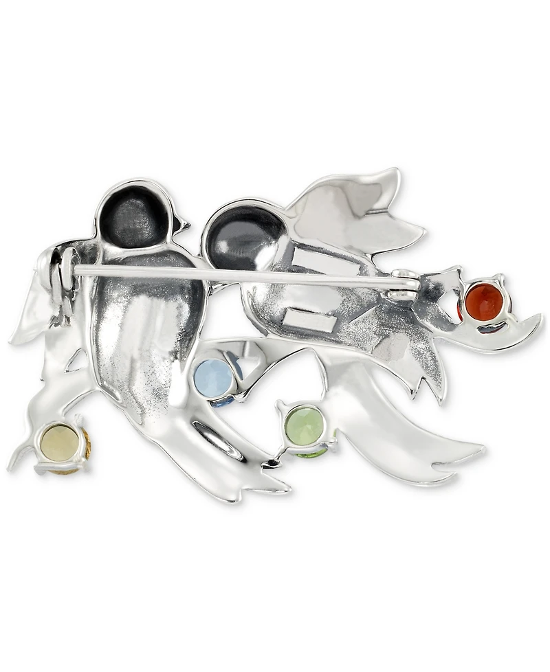 Marcasite (3/8 ct. t.w.) & Multi-Gemstone (2-3/8 ct. t.w.) Two Bird Pin in Sterling Silver