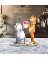 Fc Design 6.75"H Cat Present Flowers to Lover Statue Fantasy Decoration Figurine Home Decor Perfect Gift for House Warming, Holidays and Birthdays