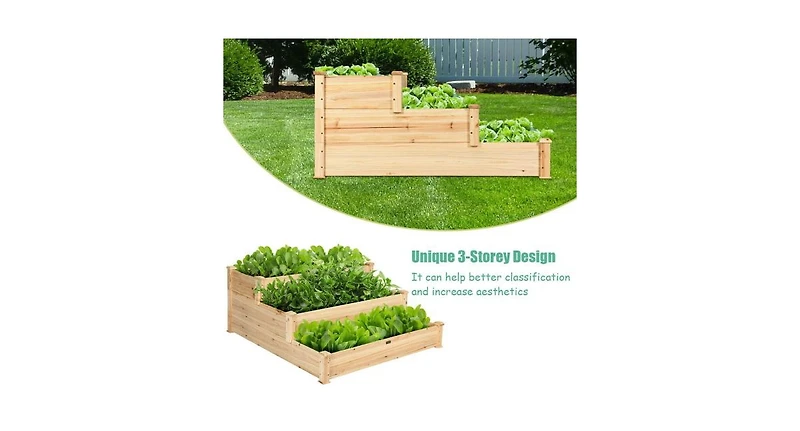 3 Tier Elevated Wooden Vegetable Garden Bed