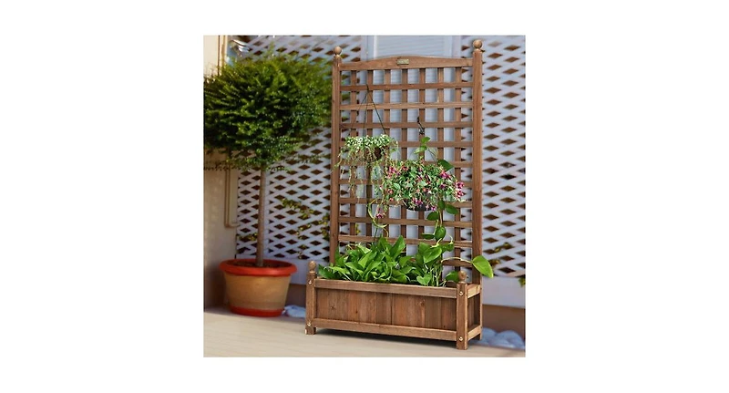 Solid Free Standing Wood Planter Box with Trellis for Garden