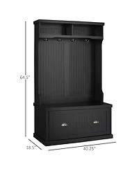 Homcom Modern Hall Tree, Coat Rack with Shoe Storage Bench 4 Double Hooks