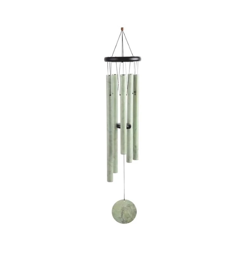 36" Long Wooden Top Wind Chime with Leaf Print Tube