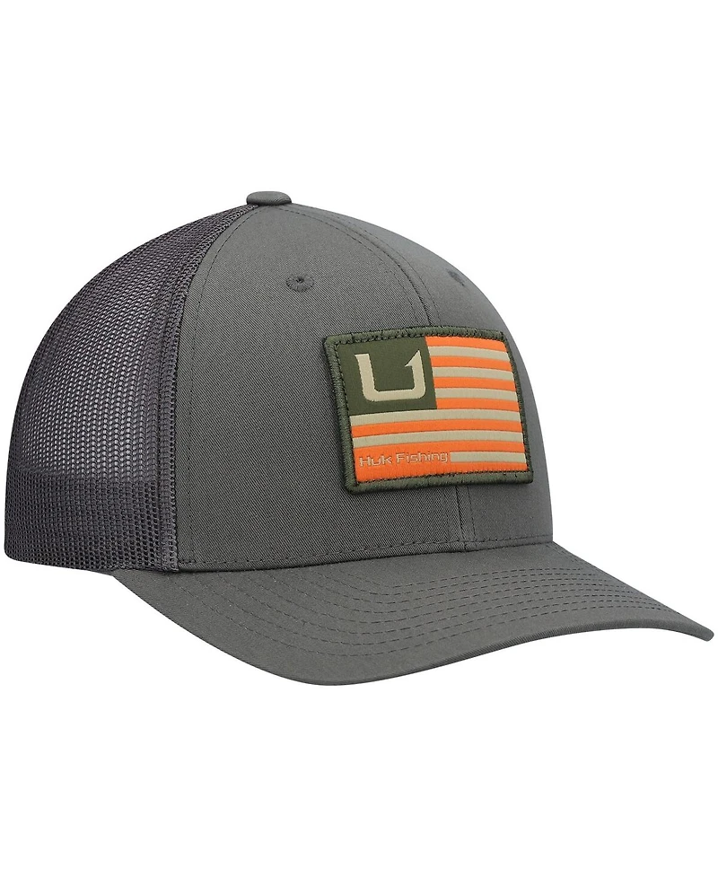 Men's Huk Olive Huks and Bars Trucker Snapback Hat