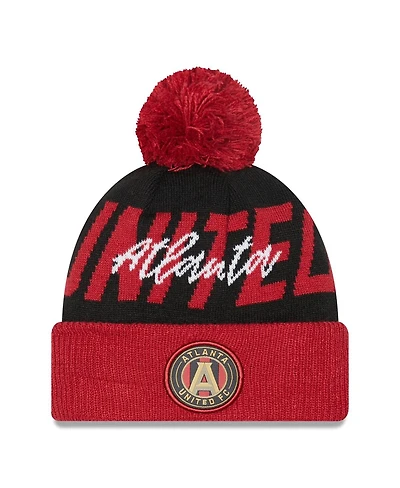 Men's New Era Black Atlanta United Fc Confident Cuffed Pom Knit Hat