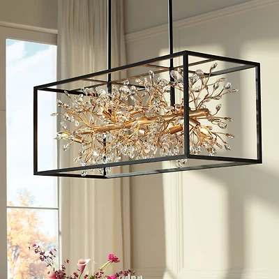 Possini Euro Design Carrine Black Gold Linear Pendant Chandelier 38 1/2" Wide Modern Clear Crystal 8-Light Fixture for Dining Room Kitchen Island