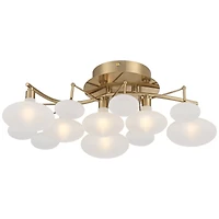 Possini Euro Design Modern Ceiling Light Semi Flush Mount Fixture 19 1/4" Wide Soft Gold 6-Light Opal Glass Shade Bedroom Kitchen