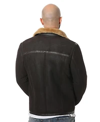 Furniq Uk Men's Leather Banded Sheepskin Casual Jacket, Washed Brown with Ginger Wool