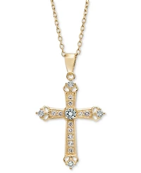 Sky Blue Topaz (1/3 ct. t.w.) & White (5/8 Cross 18" Pendant Necklace 14k Gold-Plated Sterling Silver (Also Citrine, Onyx, Perid