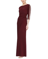 Sl Fashions Women's Beaded-Sleeve Ruched-Waist Gown