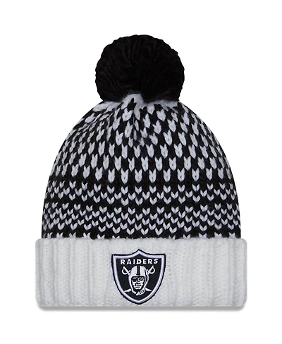Women's New Era Black, White Las Vegas Raiders 2023 Nfl Crucial Catch Cuffed Pom Knit Hat