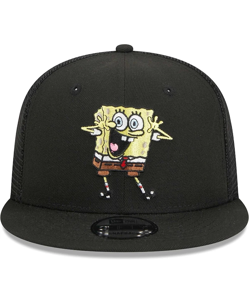 Men's New Era Black SpongeBob SquarePants Trucker 9FIFTY Snapback Hat