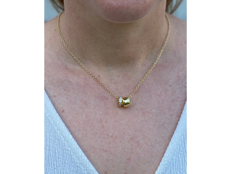 Pave and Polished Ring Pendant Necklace