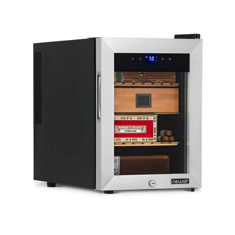 Newair 250 Count Electric Cigar Humidor Wineador in Stainless Steel with Opti-Temp Heating and Cooling Function, Spanish Cedar Shelves, Digital Thermo