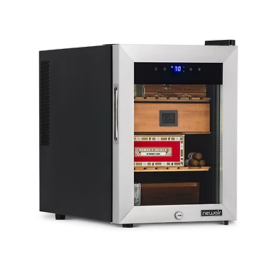 Newair 250 Count Electric Cigar Humidor Wineador in Stainless Steel with Opti-Temp Heating and Cooling Function, Spanish Cedar Shelves, Digital Thermo