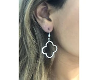 Rhodium Polished Clover Dangle Earrings