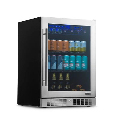 Newair 24" Built-in Premium 224 Can Beverage Fridge with Color Changing Led Lights, Seamless Stainless Steel Door and Precision Temperature Contr