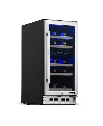 Newair 15" Built-in 29 Bottle Dual Zone Compressor Wine Fridge, Quiet Operation with Beech Wood Shelves and Recessed Kickplate