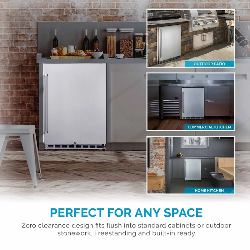 Newair 24" 5.3 Cu. Ft. Commercial Stainless Steel Built-in Beverage Refrigerator, Steel Interior, Weatherproof and Outdoor Rated