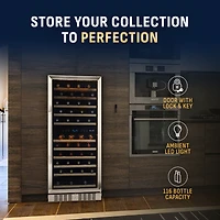Newair 27" Built-in 116 Bottle Dual Zone Compressor Wine Fridge in Stainless Steel, Quiet Operation with Smooth Rolling Shelves