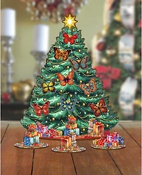 Designocracy Butterfly Themed Wooden Christmas Tree with Ornaments Set of 13 G. DeBrekht