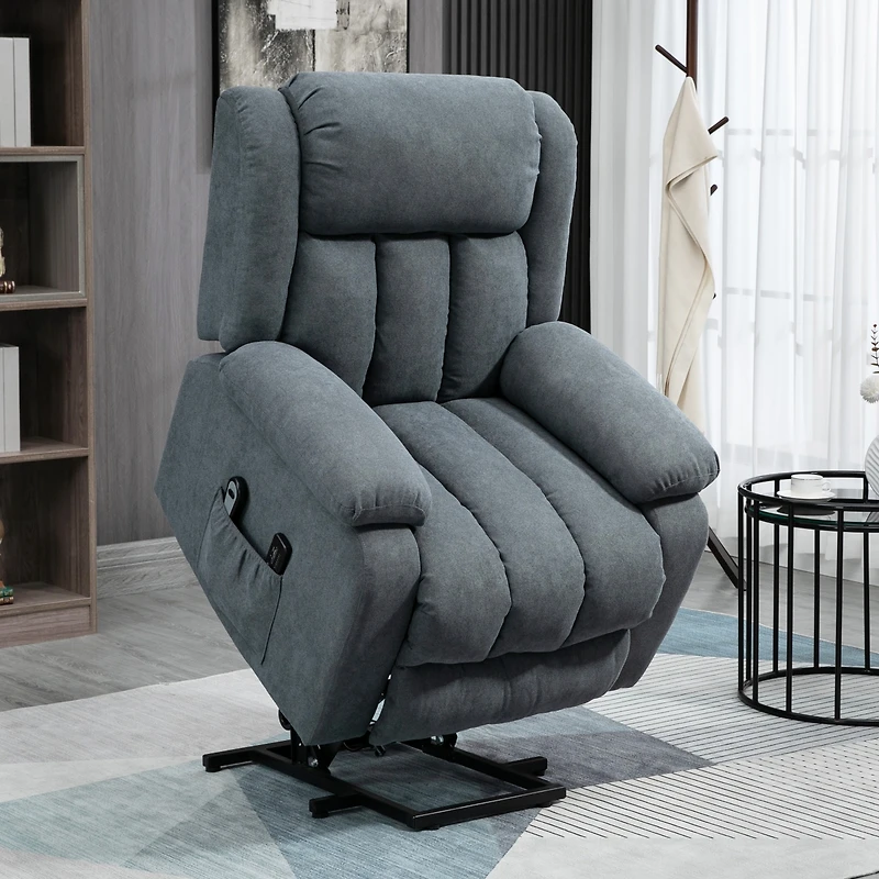 Homcom Power Lift Chair for Elderly Big and Tall with Massage, Linen Fabric Upholstered Recliner Sofa Chair with Remote Control, Side Pockets, Grey