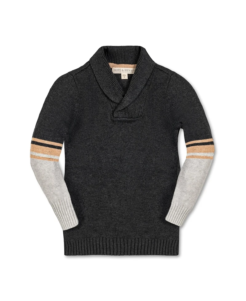 Hope & Henry Baby Boys Long Sleeve Striped Shawl Collar Sweater