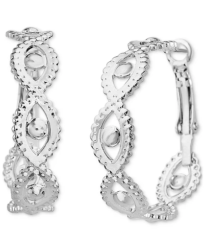 kensie Silver-Tone Textured Marquise Shape Medium Hoop Earrings, 1.2"