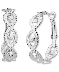 kensie Silver-Tone Textured Marquise Shape Medium Hoop Earrings, 1.2"