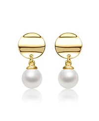 Sterling Silver & 14K Gold-Plated White Freshwater Pearl Double Drop Earrings with Gold Medallion Coin