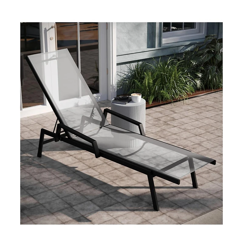 Emma+Oliver Braelin Textilene Adjustable 5 Position Patio Chaise Lounge With Armrests And Metal Frame