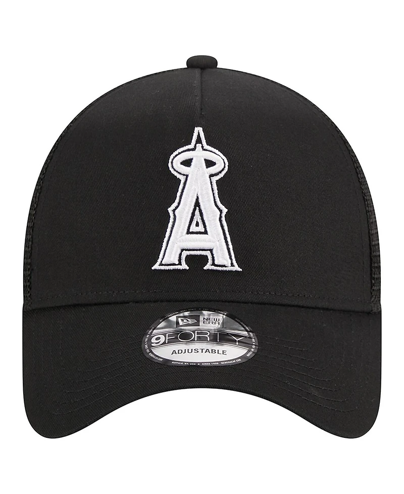 Men's New Era Black Los Angeles Angels A-Frame 9FORTY Trucker Adjustable Hat