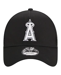 Men's New Era Black Los Angeles Angels A-Frame 9FORTY Trucker Adjustable Hat