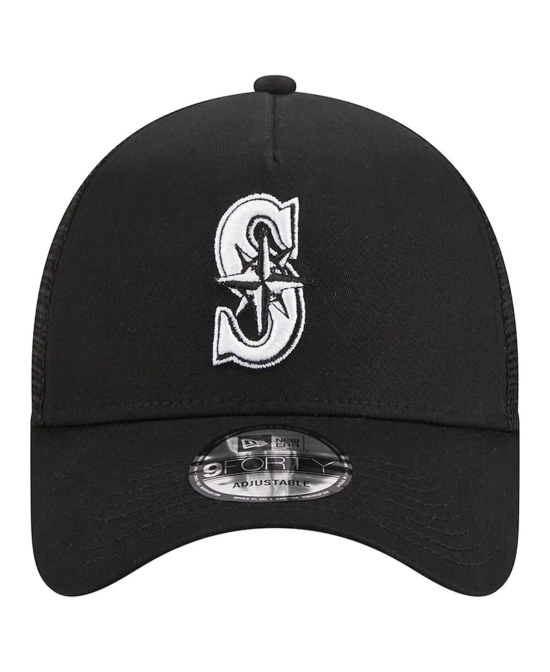Men's New Era Black Seattle Mariners A-Frame 9FORTY Trucker Adjustable Hat