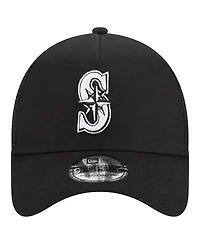 Men's New Era Black Seattle Mariners A-Frame 9FORTY Trucker Adjustable Hat