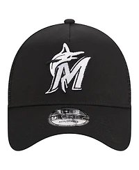 Men's New Era Black Miami Marlins A-Frame 9FORTY Trucker Adjustable Hat