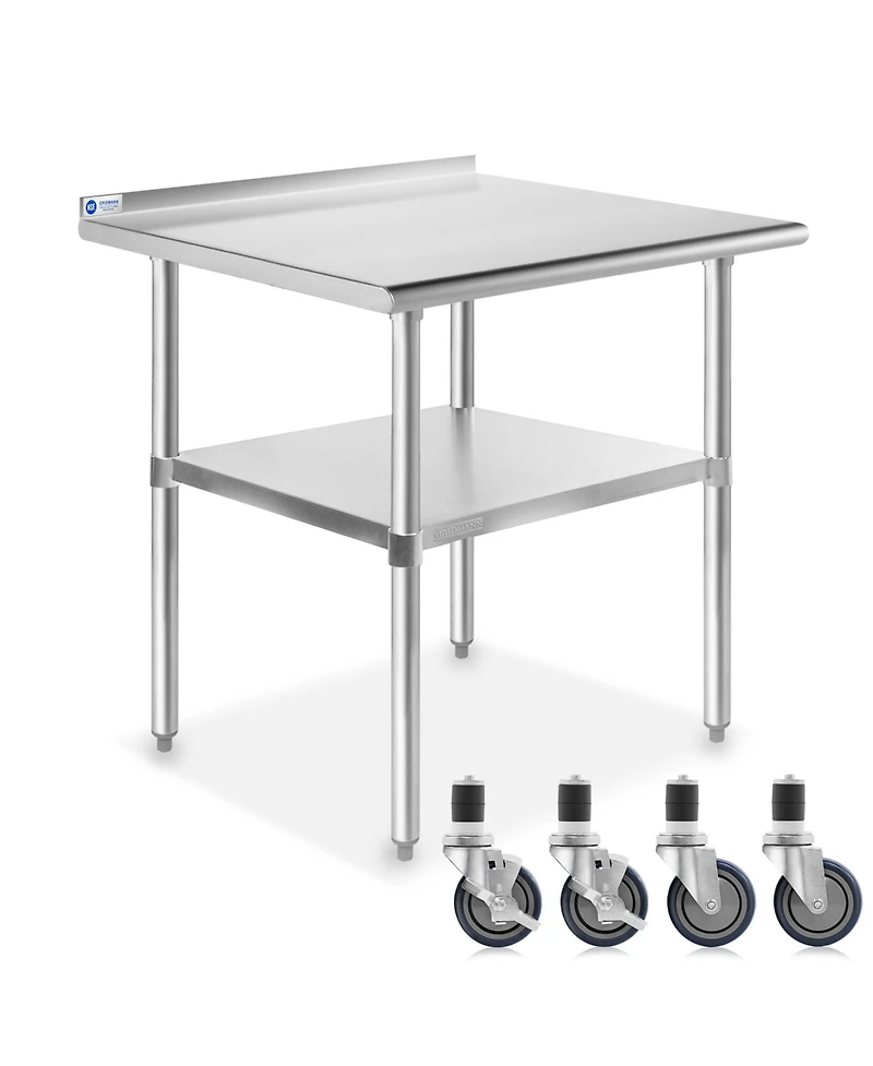 Gridmann x 24 Inch Stainless Steel Table w/ Backsplash & 4 Casters