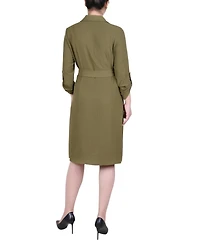 Ny Collection Women's Long Roll Tab Sleeve Shirtdress