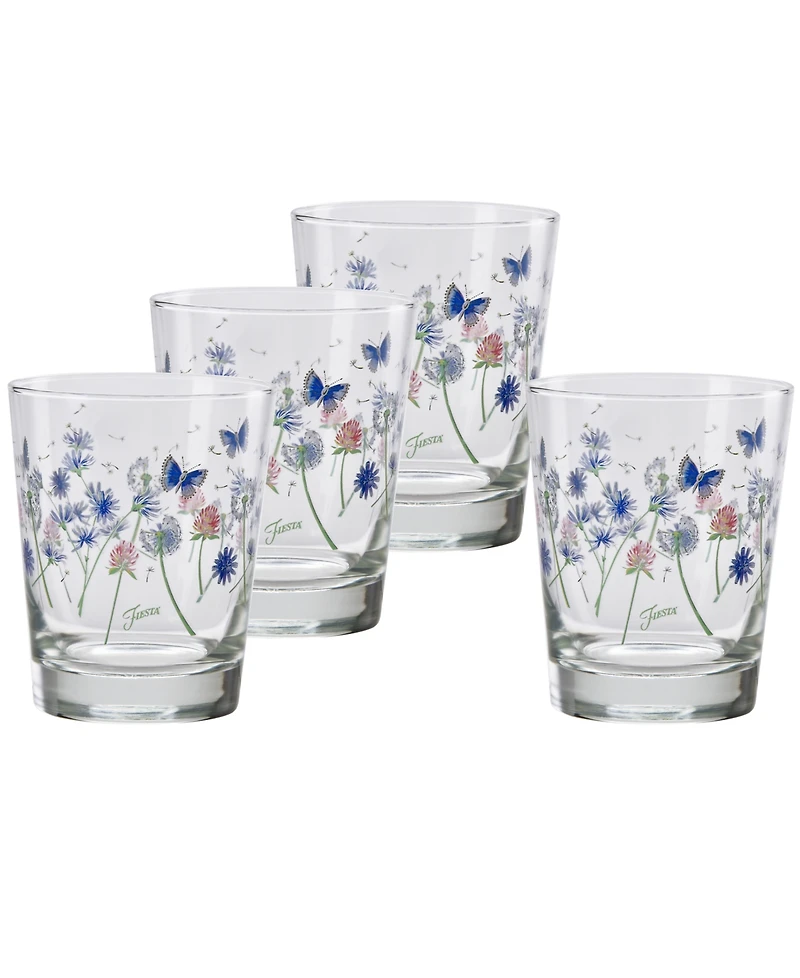 Fiesta Breezy Floral 15-Ounce Tapered Double Old Fashioned (Dof) Glass, Set of 4