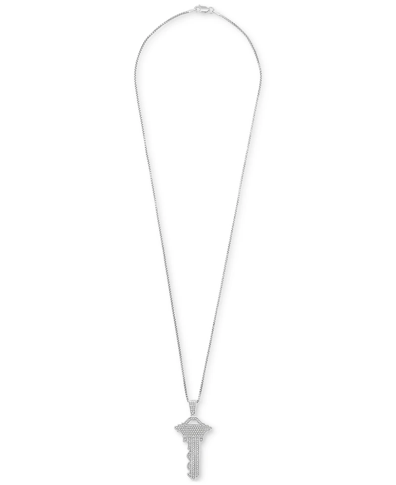Men's Diamond Pave Key 22" Pendant Necklace (1/4 ct. t.w.) in Sterling Silver