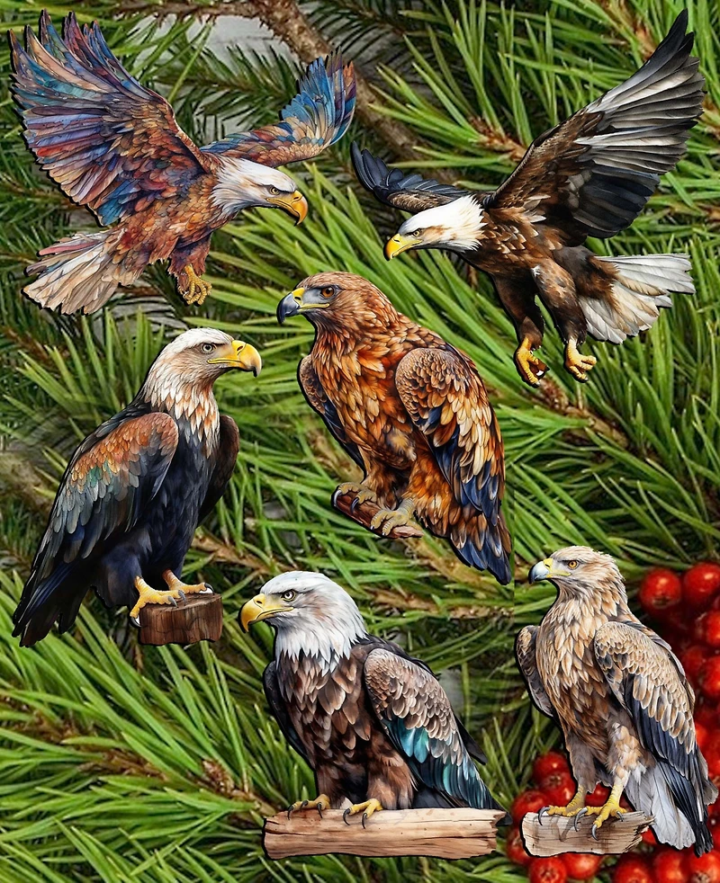 Designocracy Holiday Wooden Clip-On Ornaments Eagle's Flight Set of 6 G. DeBrekht
