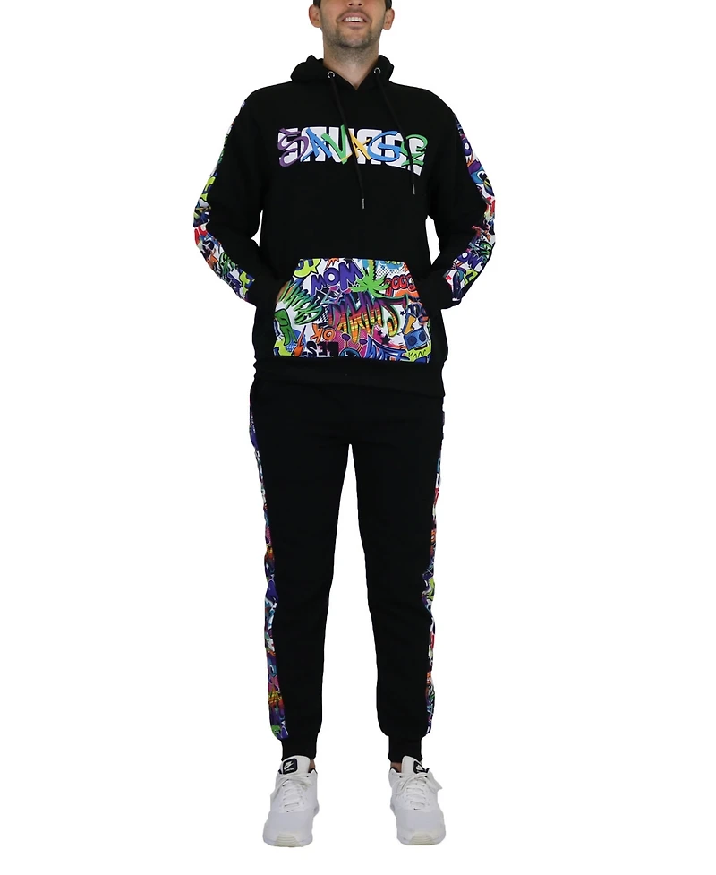 Galaxy By Harvic Men's Fleece-Lined Pullover Hoodie and Jogger Sweatpants, 2 Piece Set
