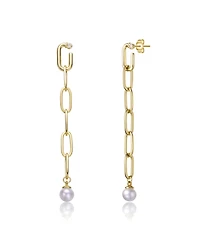 Sterling Silver 14K Gold Plated Genuine Freshwater Pearl and Cubic Zirconia Drop Butterfly Earrings