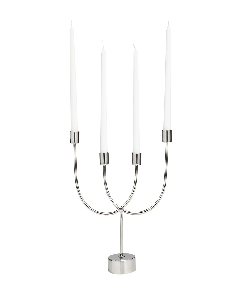 The Novogratz Silver Stainless Steel Metal Overlapping U-Shaped Candelabra with Round Elevated Base, 11" x 3" x 13"