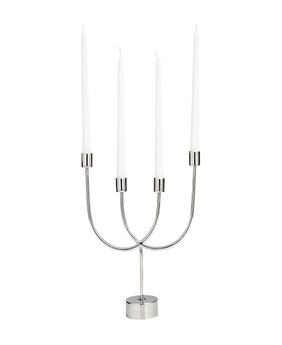 The Novogratz Silver Stainless Steel Metal Overlapping U-Shaped Candelabra with Round Elevated Base, 11" x 3" x 13"