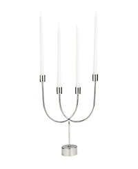 The Novogratz Silver Stainless Steel Metal Overlapping U-Shaped Candelabra with Round Elevated Base, 11" x 3" x 13"