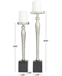 Aluminum Slim Candle Holder with Black Marble Base 17" and 14" H, Set of 2