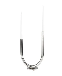 The Novogratz Silver Stainless Steel Metal Abstract U-Shaped Candelabra, 10" x 6" x 14"