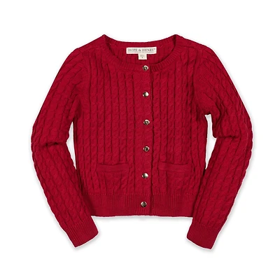 Hope & Henry Baby Girls Long Sleeve Classic Cable Cardigan Sweater