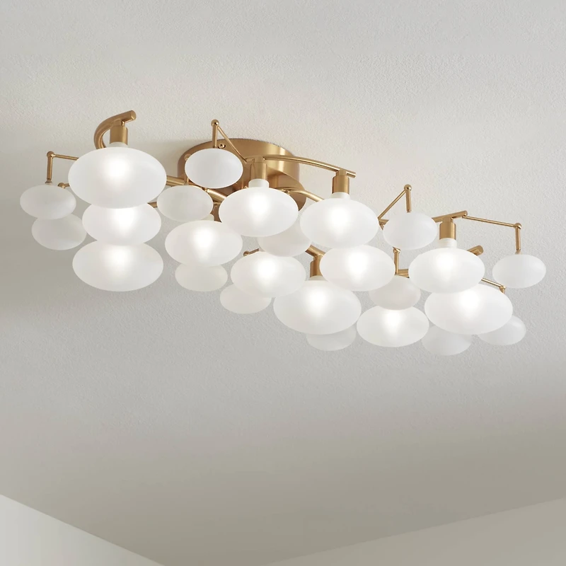 Possini Euro Design Lilypad Modern Ceiling Light Semi Flush Mount Fixture 30 1/4" Wide Warm Brass 12-Light Frosted Glass Shade for Bedroom Living