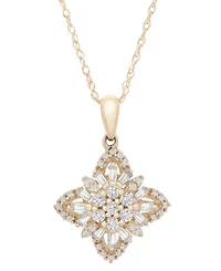 Wrapped in Love Diamond Round & Baguette Flower Pendant Necklace (1/2 ct. tw) in 14k Gold, 18" + 2" extender, Created for Macy's